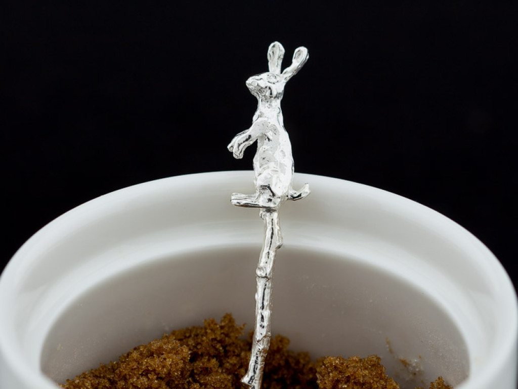 THE CURIOUS HARE | Silver spoon with tall rabbit on a twig