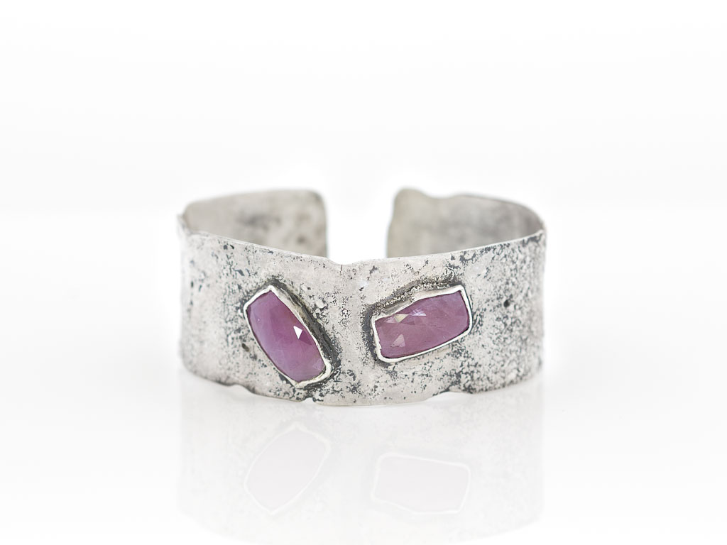 PINK SAPPHIRE | Reticulated Sterling Silver cuff