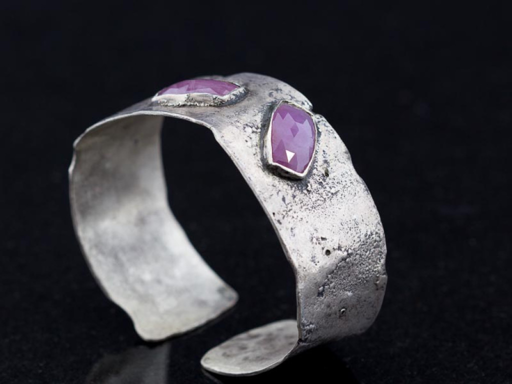 PINK SAPPHIRE | Reticulated Sterling Silver cuff