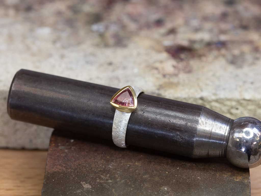 RED TRILLION | Tourmaline Sterling Silver ring with Gold details (custom order)