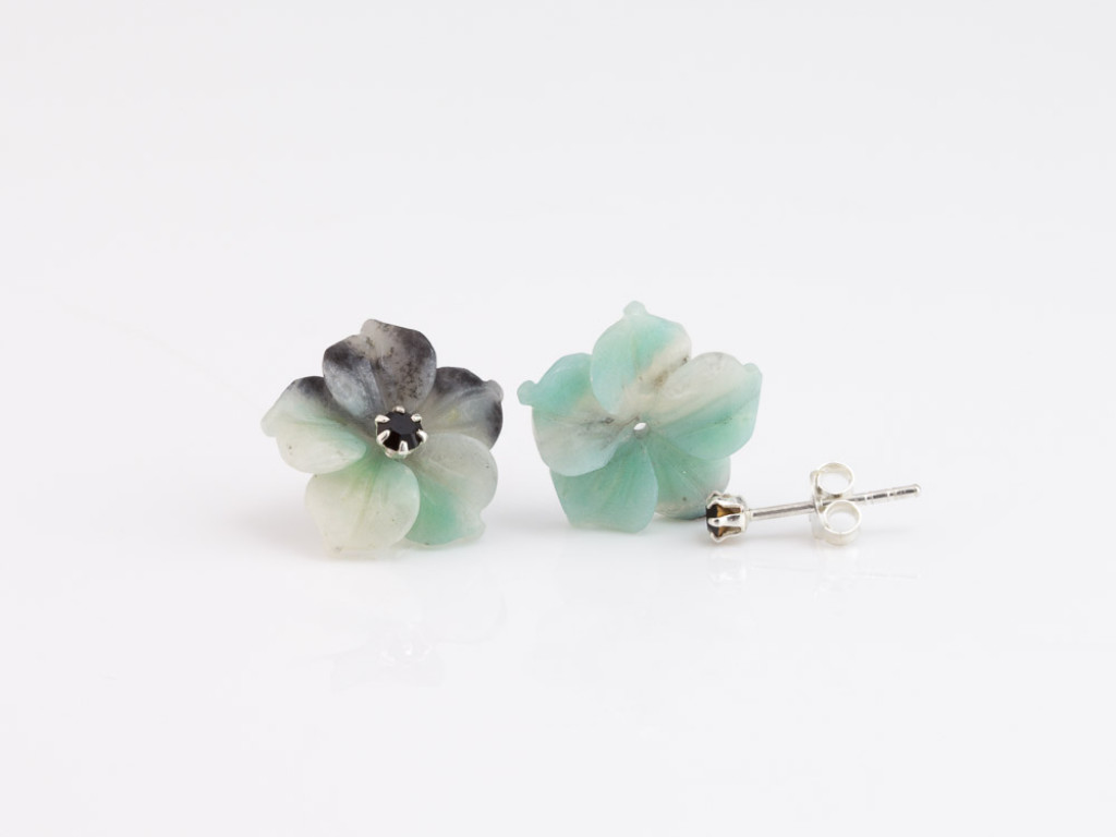 AMAZONITE FLOWERS | Ear studs Sterling Silver with CZ | interchangeable (Sold out)