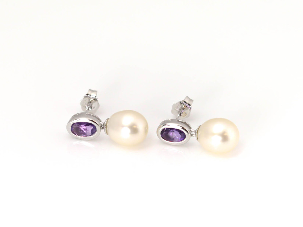 Amethyst with Pearl | Sterling Silver earrings rhodium plated (Sold Out)