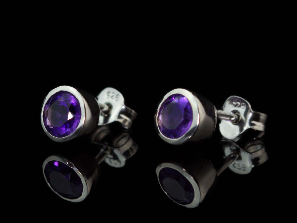 Amethyst shiny cups | Sterling Silver earstuds rhodium-plated (sold out)