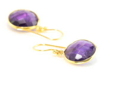 Dangly Amethyst Gold earrings with round faceted discs (sold out)