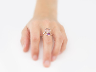DOUBLE AMETHYST | Open Sterling Silver ring with 2 stones (Sold Out)