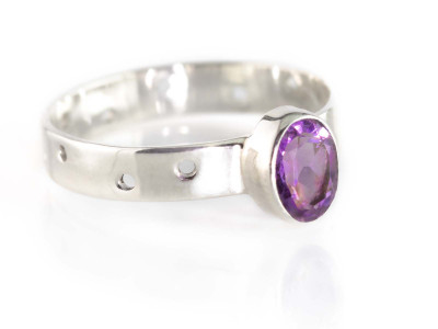 Oval See-Through Amethyst Ring | Sterling Silver with dots