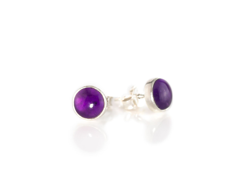 Smooth Round Amethyst | Sterling Silver ear studs (sold)