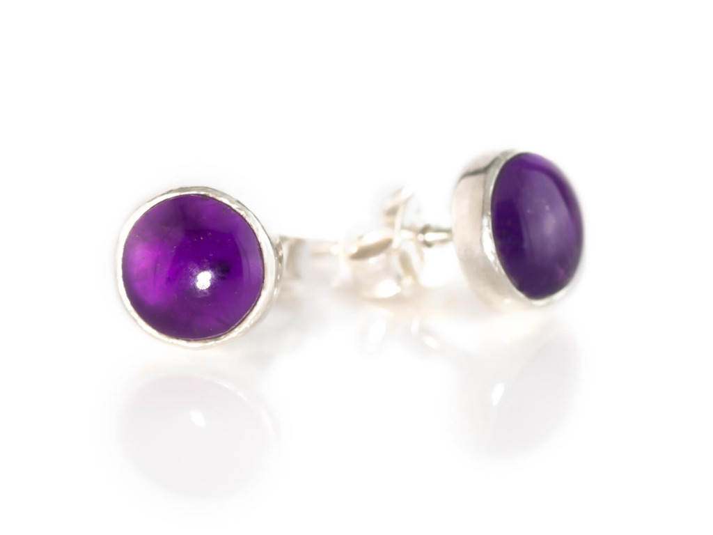 Smooth Round Amethyst | Sterling Silver ear studs (sold)