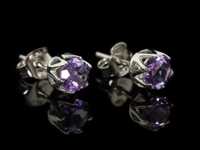 AMETHYST SPARKLE | Rhodium plated Sterling Silver ear studs (sold)