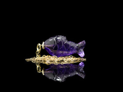 AMETHYST FISH | Handcarved Gold necklace (made to order)