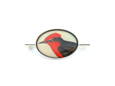 Red Cardinal | Sterling Silver Brooch with a classic Victorian painting of a Cardinal bird (sold)