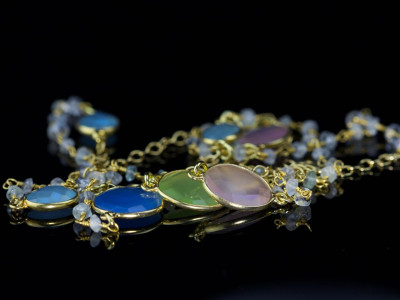Gold multicoloured Chalcedony long gold vermeil Aquamarine necklace  (ausverkauft) 