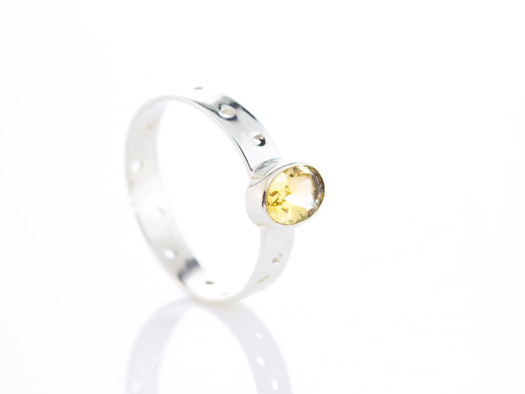 CITRIN OVAL | Ring aus 925er Silber mit gelochtem Schaft
