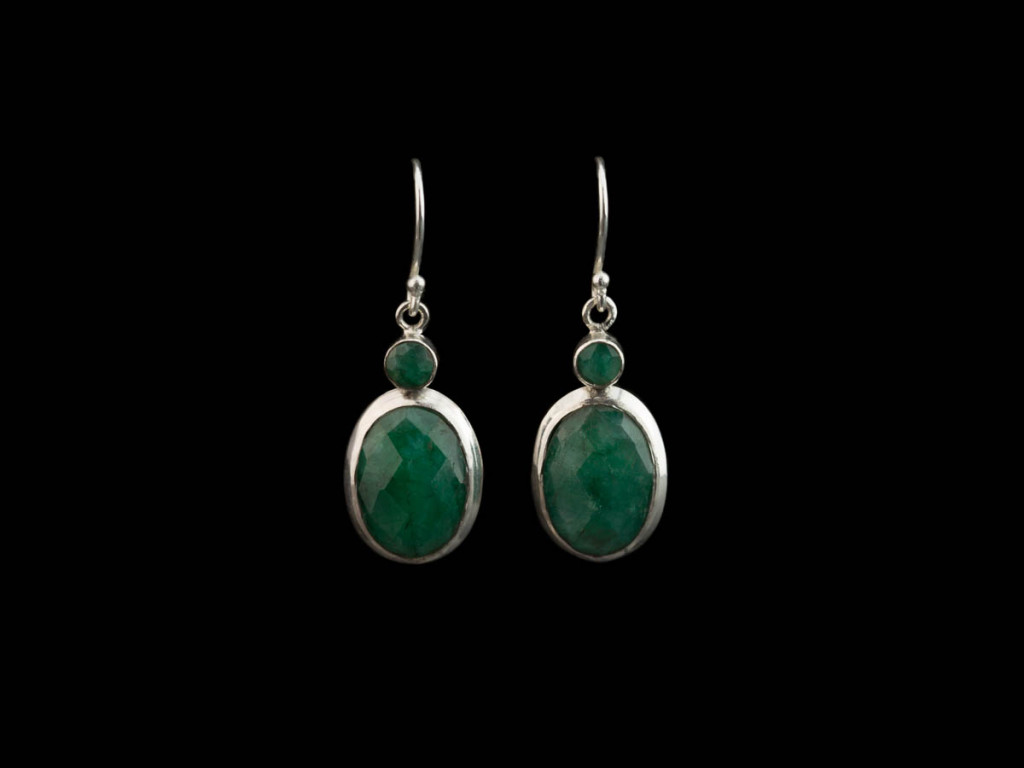 DOUBLE EMERALD | Dangly Sterling Silver earrings (sold out)