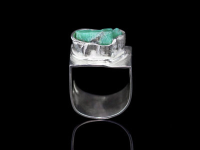 ROUGH UNCUT EMERALD | Rhodium plated Sterling Silver Ring (Sold out)