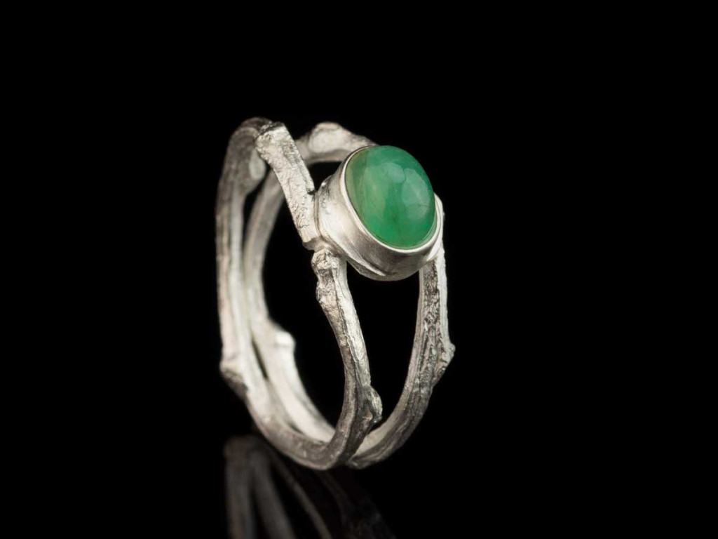 NATURALLY GREEN | Emerald ring on Sterling Silver twig (sold)