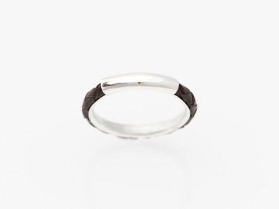 Twisted brown Leather and Silver Ring