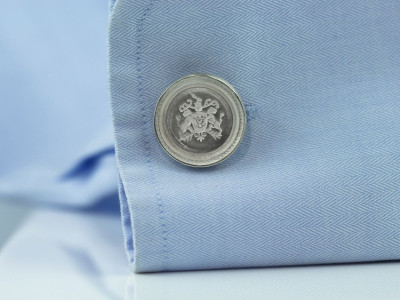 Classy Cufflinks Sterling Silver round coat of arms with comfort snap lock (made to order)
