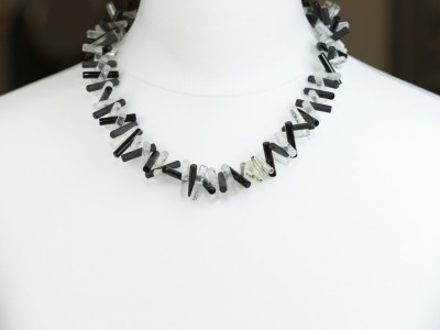 Black & White Cylinders | Necklace with Onyx, clear Crystal Quartz and Sterling Silver rods (Sold out)
