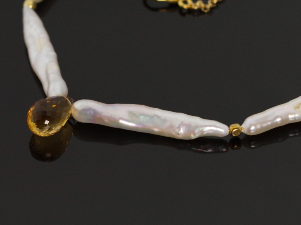 Perle Zitrin Gold Halskette (ausverkauft)