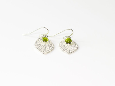 Peridot Leaf earrings | Sterling Silver with polished round Cabochon (Sold out)
