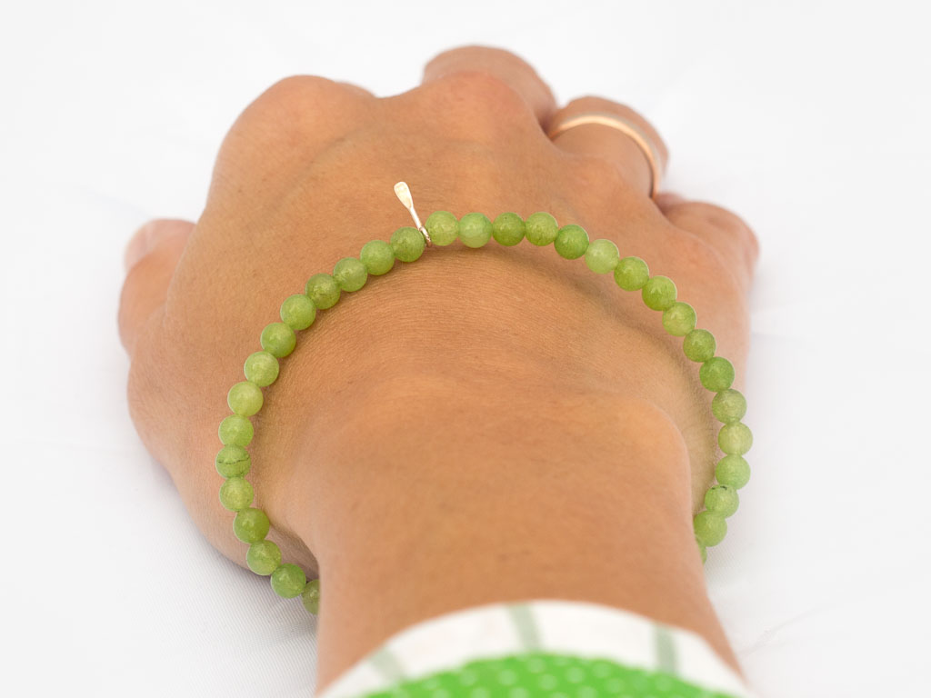 GREEN QUARTZ SPHERES | Bracelet with Sterling Silver leaf charm