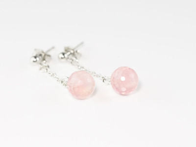 Rose Quartz Orbs | Sterling Silver earrings with faceted Rose Quartz spheres on little chains (Sold Out)