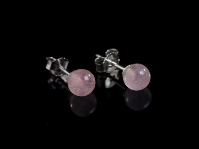 Rose Quartz Spheres | Sterling Silver ear studs with polished rose quartz bullets (Sold Out)