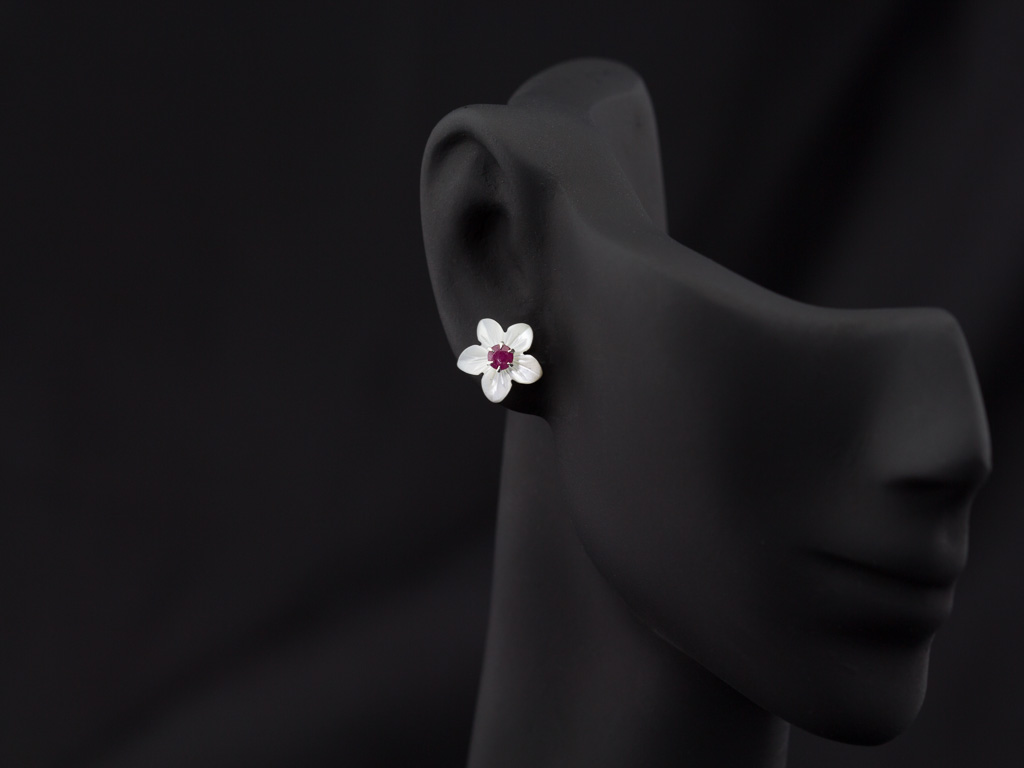 RUBY FLOWERS | Mother of Pearl ear studs set in Sterling Silver (sold)