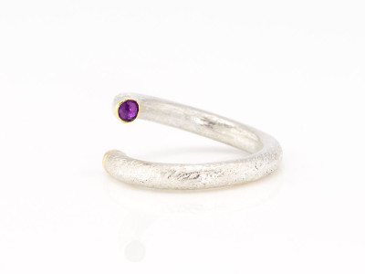 RUBY AMETHYST DOUBLE | Open brushed Sterling Silver ring with Gold (made to order)
