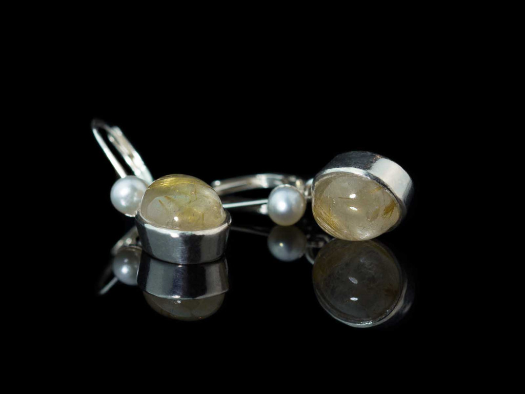 Ohrringe mit Goldenem Rutilquarz - Venus Haar | 925er Silber mit Perle (verkauft)