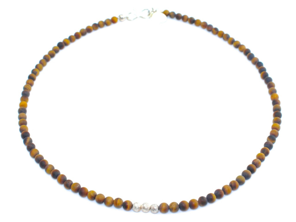 Little Tiger | Necklace with round matte Tiger's Eye and brushed Sterling Silver beads (sold out)