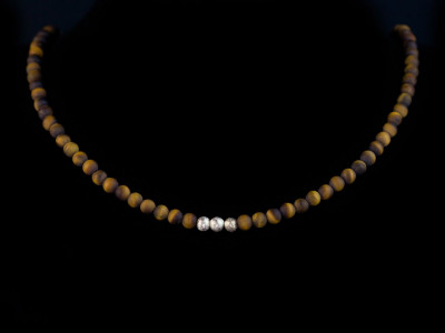 Little Tiger | Necklace with round matte Tiger's Eye and brushed Sterling Silver beads (sold out)