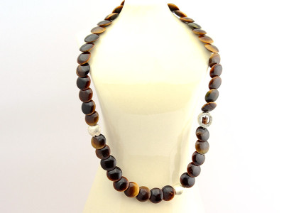 TIGER'S EYE DISCS | Necklace with brushed Sterling Silver applications
