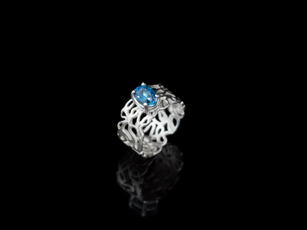 Blue London Topaz crowning a Filigree Sterling Silver ring (sold out)