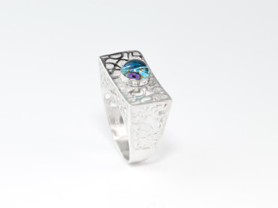Topaz Silver Ring Swiss Blue Filigree with hidden treasure (sold out)