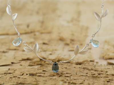 ENCHANTED TOPAZ | Necklace with Silver leaves on twigs (sold)