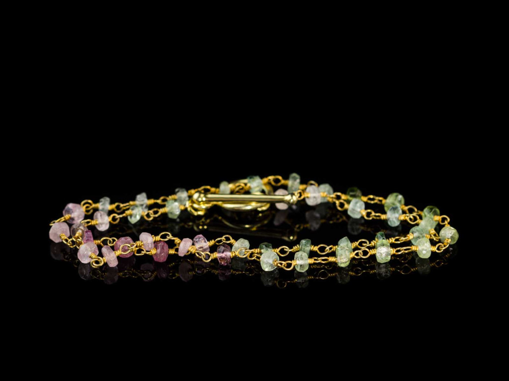 Tourmaline Colours | Gold bracelet or short necklace in green pink and red (sold out)