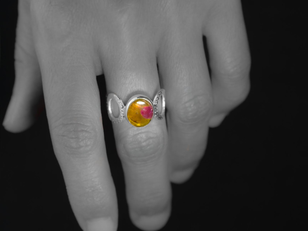 Don't lick | Tourmaline Ring in Sterling Silver with a rare yellow-pink variety (sold out)