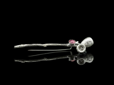 PINK EUCALYPTUS TWIG | Sterling Silver brooch with Tourmaline (made to order)