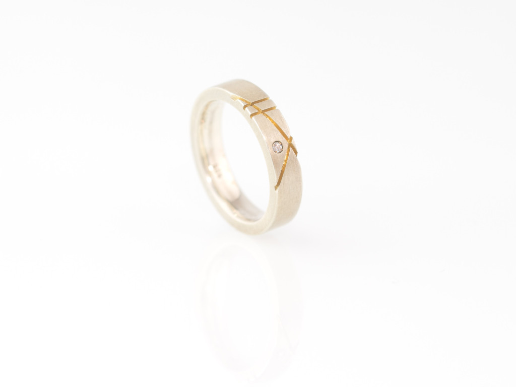 Bauhaus Zirconia | solid Sterling Silver Ring with Gold edges and a CZ (sold)