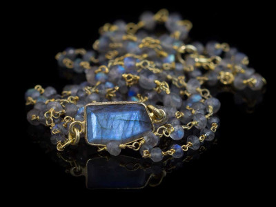 Labradorite Statement Triple Necklace | Gold links and blue shimmering pendant