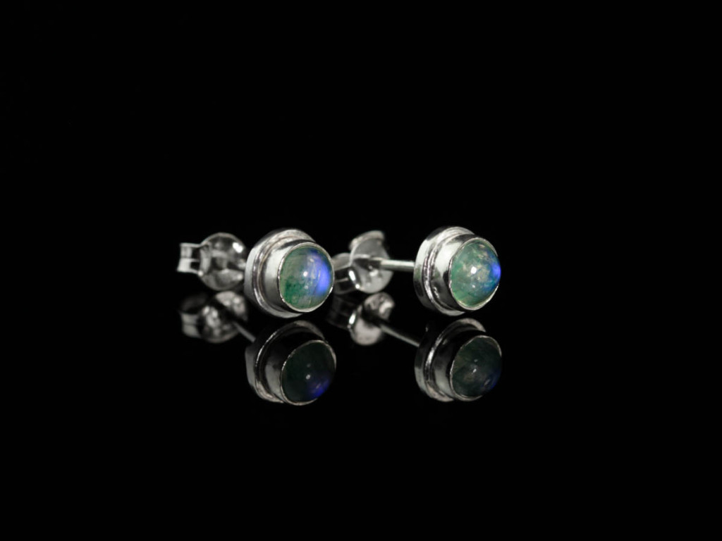 Green Moonlight ear studs | Moonstone set in Sterling Silver (sold)