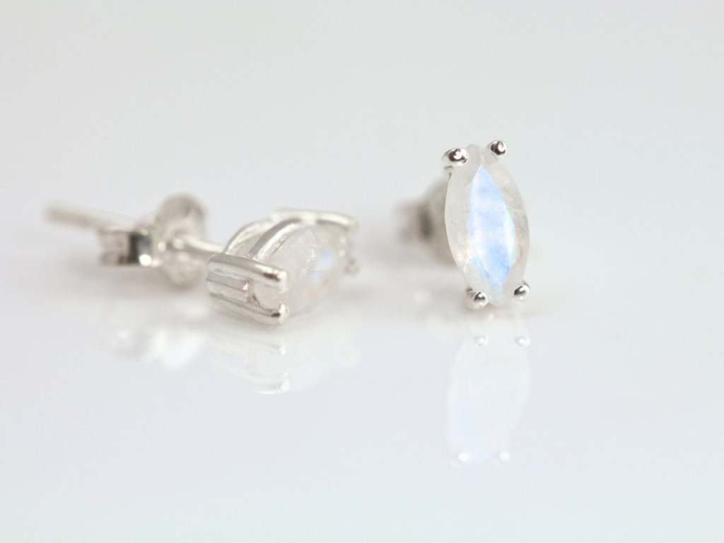 Rhombs of Moonstone | Faceted Sterling Silver Ear Studs in the fashion of the Art Nouveau (sold out)