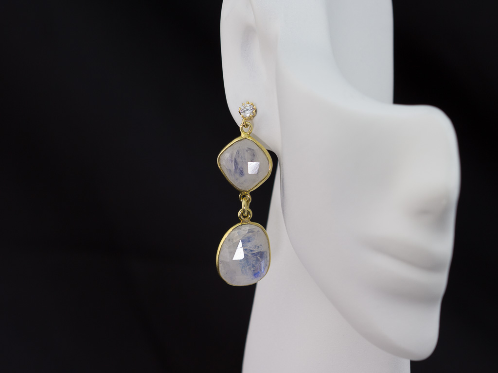 DOUBLE RAINBOW MOONSTONE & SPARKLE | Earrings set in Gold vermeil Sterling Silver (sold)
