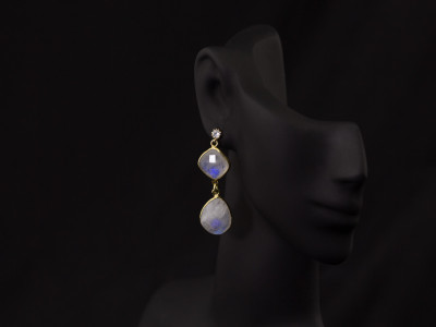DOUBLE RAINBOW MOONSTONE & SPARKLE | Earrings set in Gold vermeil Sterling Silver (sold)