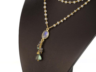 MOON OVER LABRADOR | Necklace from Moonstone with Labradorite | Gold vermeil (Sold Out)
