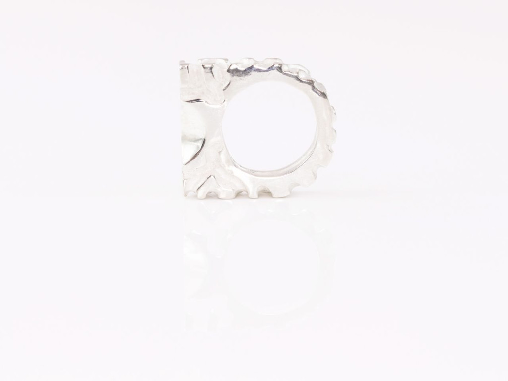 Labyrinth | Chunky hand carved Sterling Silver Ring partially polished
