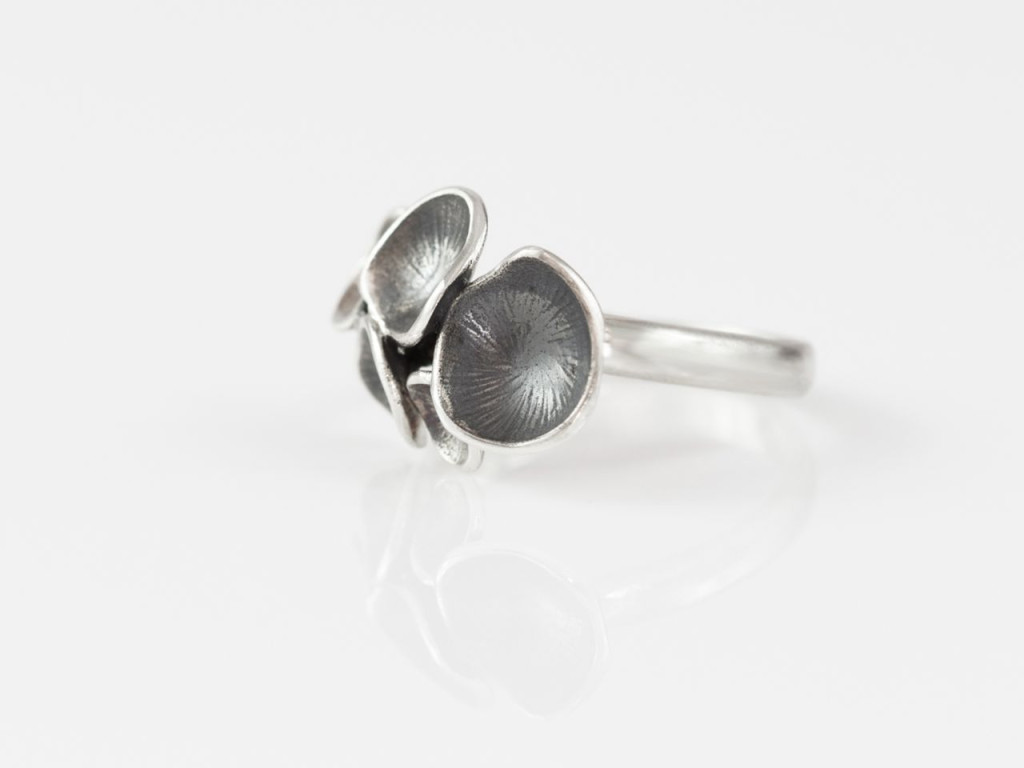 Verzauberte Pilze | Ring mit kleinen Samenschalen gegossen in Silber (925) dunkle Version 
