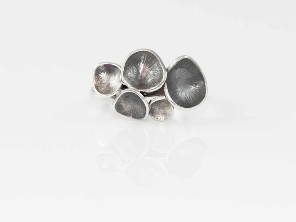 Verzauberte Pilze | Ring mit kleinen Samenschalen gegossen in Silber (925) dunkle Version 